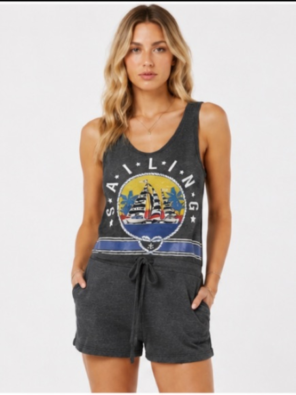 NWT LAUREN MOSHI SLEEVELESS SAILING NAUTICAL ROMPER GRAY SIZE XS MSRP $185